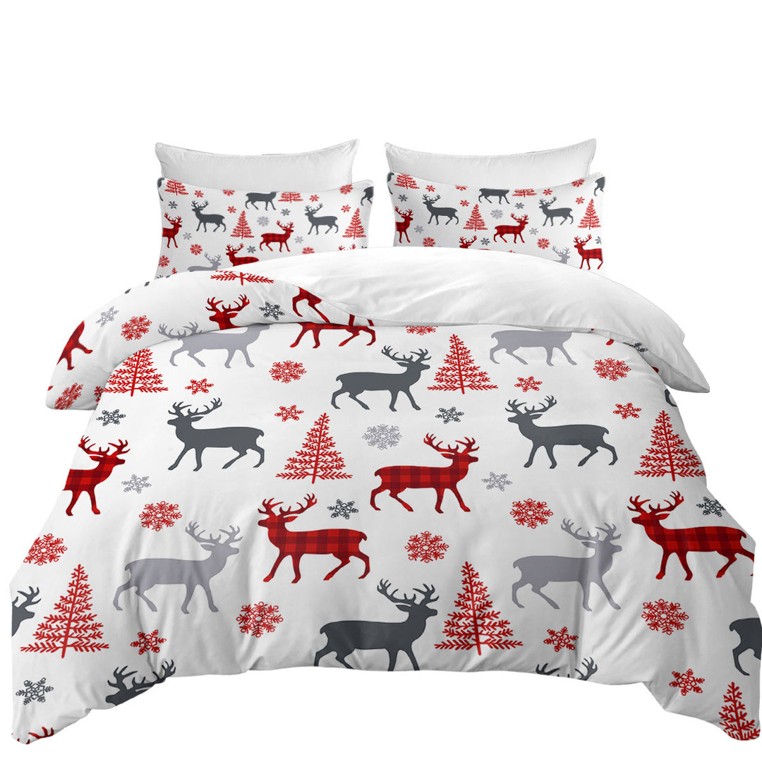 Coverlet with Christmas Tree Deer and Snow Pattern