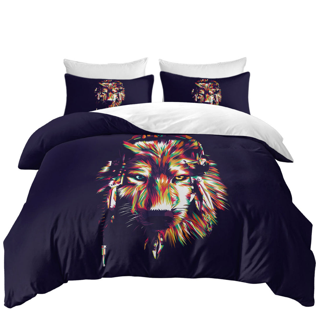 Coverlet with Colorful Artistic Wolf