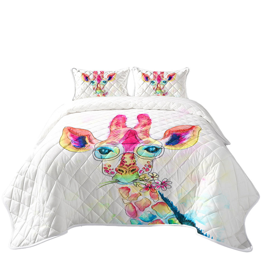 Coverlet with Colorful Giraffe Drawing