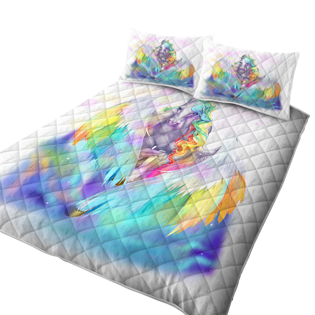 Coverlet with Colorful Rainbows and Starlight Pegasus