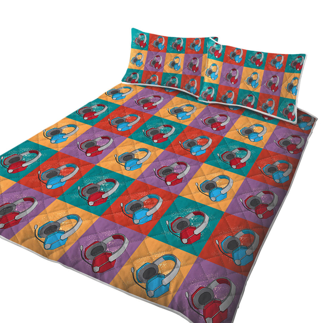 Coverlet with Cool Red and Blue Gamers Headphone Sets