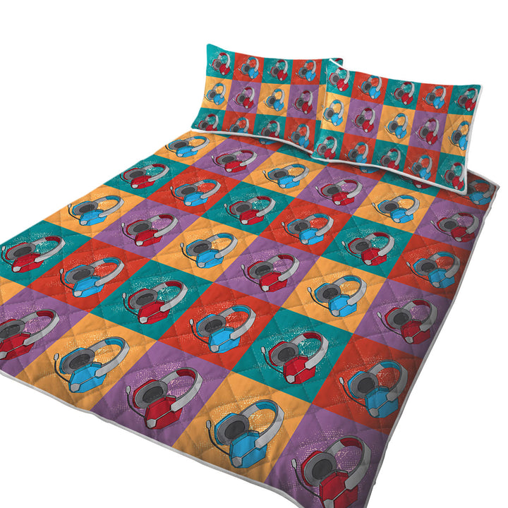 Coverlet with Cool Red and Blue Gamers Headphone Sets