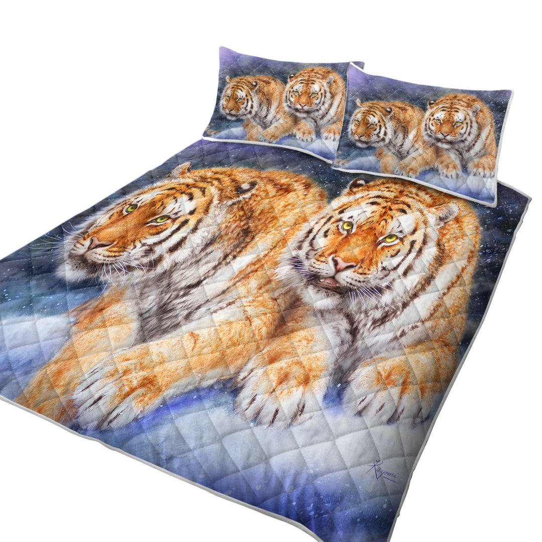 Coverlet with Cool Wildlife Animal Art Tigers in Snow Storm