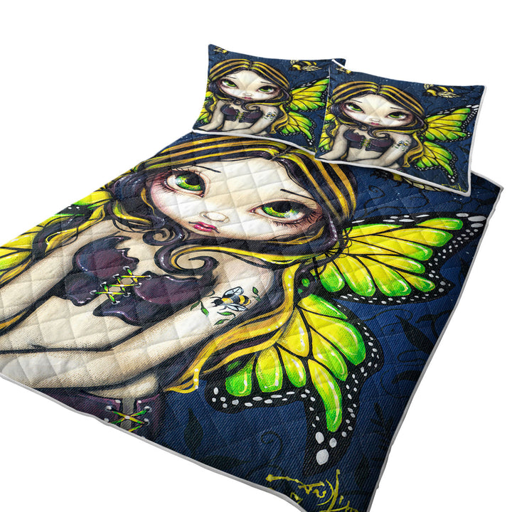 Coverlet with Cute Art Bumblebee Tattoo on Butterfly Fairy