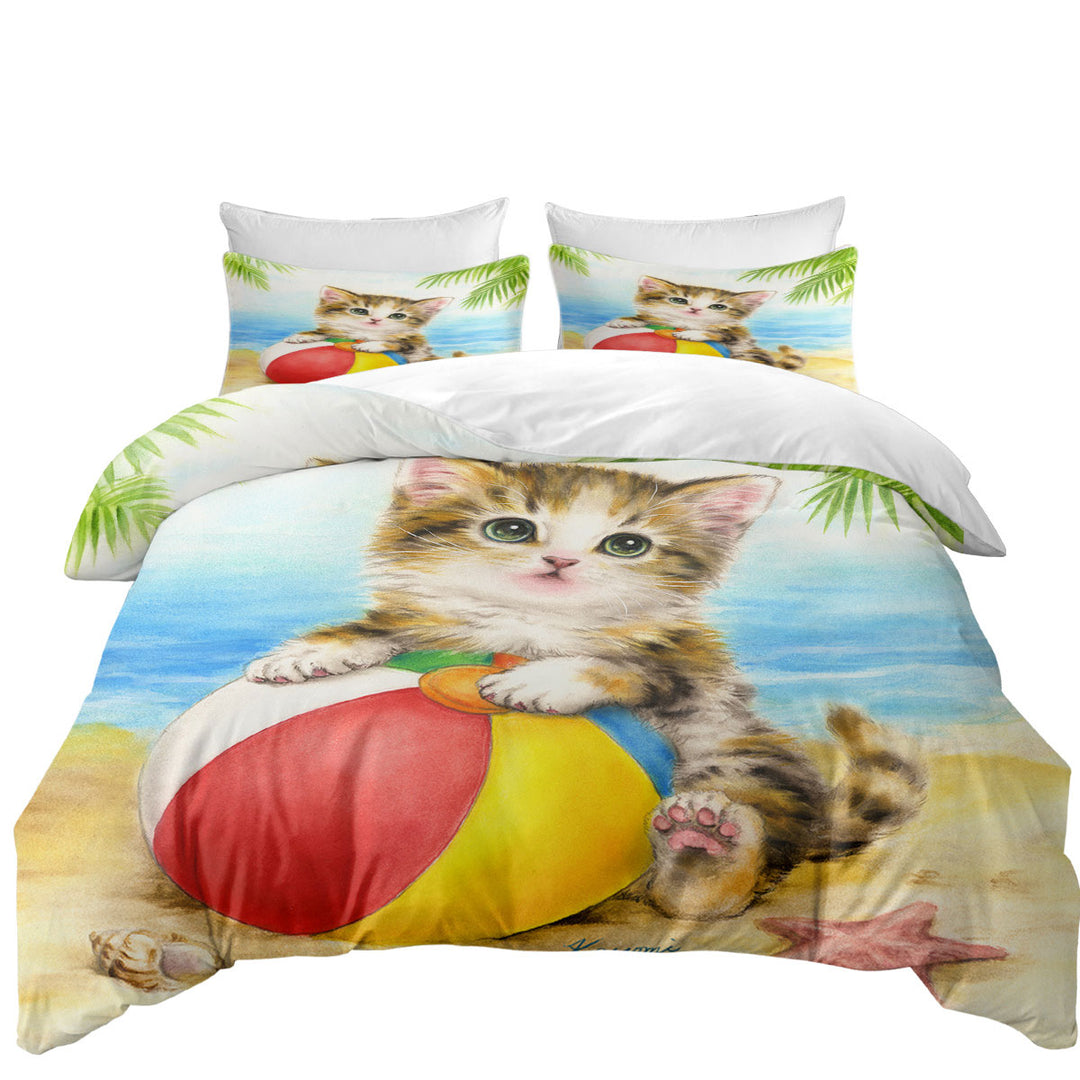 Coverlet with Cute Art Designs for Children Kitten Beach Time