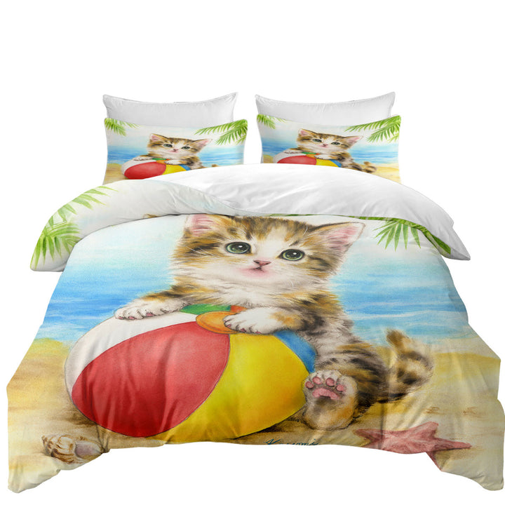 Coverlet with Cute Art Designs for Children Kitten Beach Time