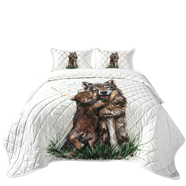 Coverlet with Cute Art Painting Momma Wolf and her Pup