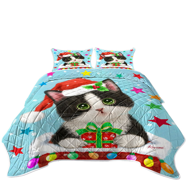Coverlet with Cute Christmas Design Tuxedo Cat in Chimney