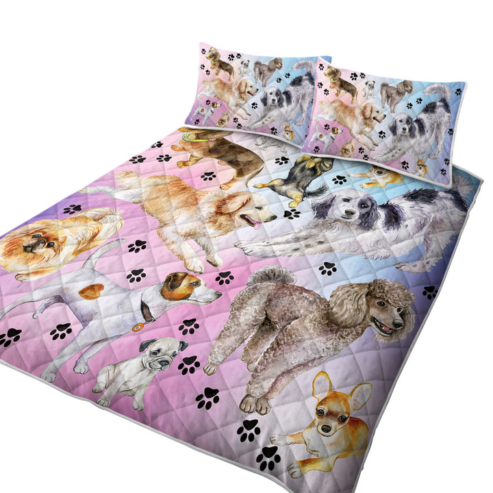 Coverlet with Cute Dogs Over Purplish