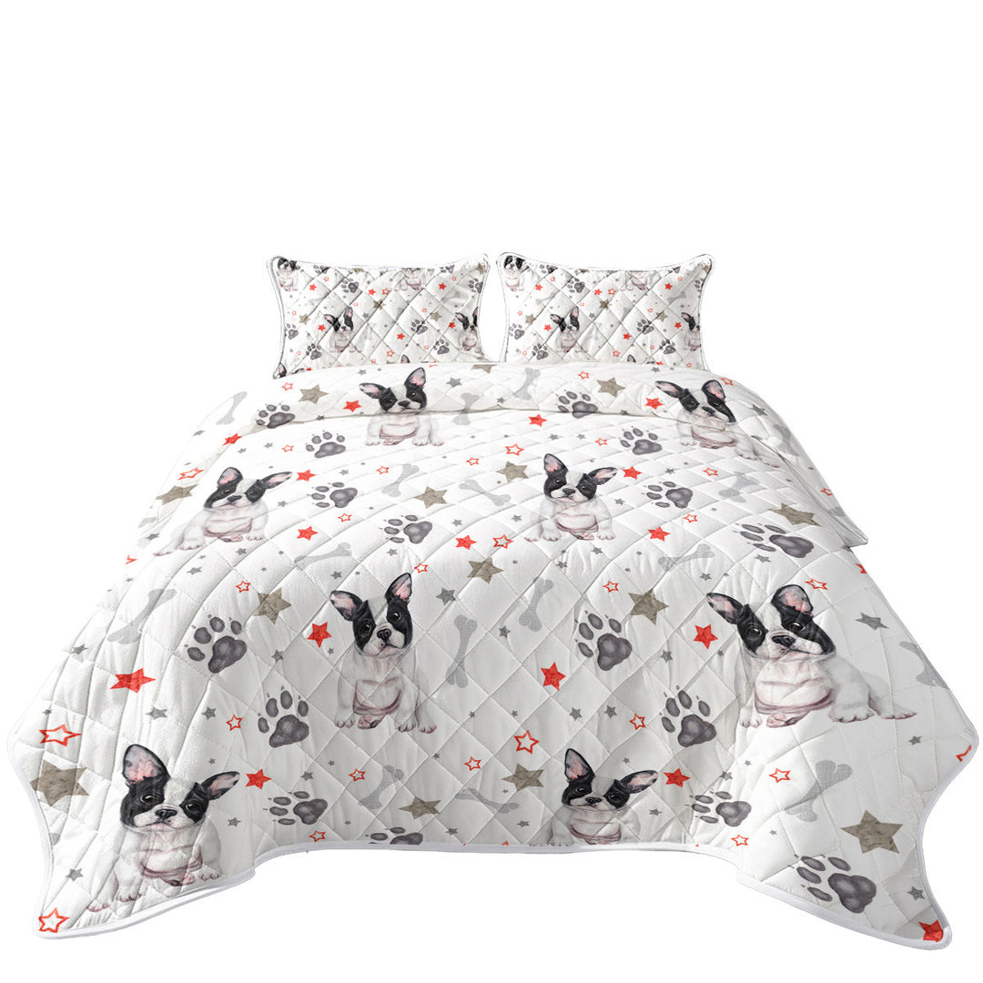 Coverlet with Cute French Bulldog Dog Paws and Bones