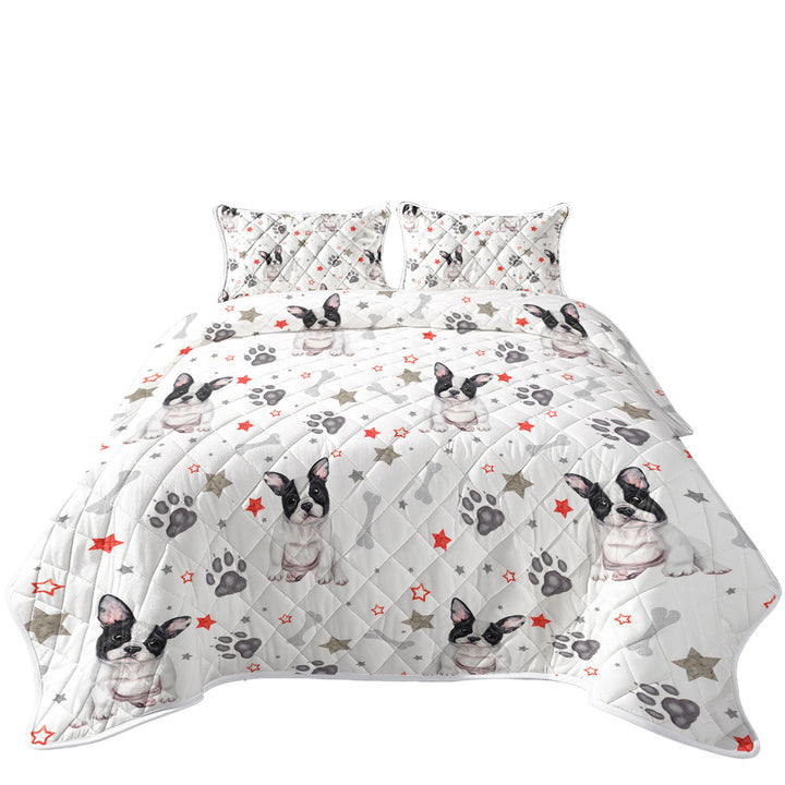 Coverlet with Cute French Bulldog Dog Paws and Bones