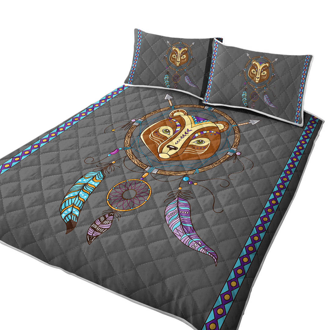 Coverlet with Cute Native Bear Dream Catcher for Kids