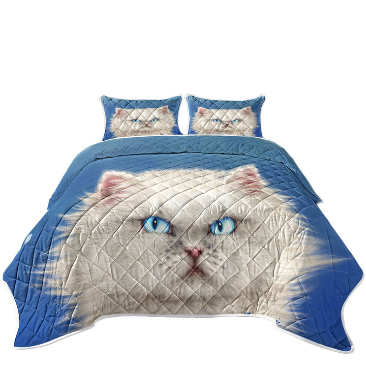 Coverlet with Cute White Angry Kitten