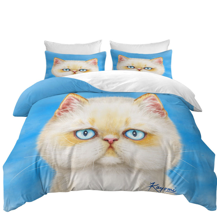 Coverlet with Cute White Ginger Serious Cat Duvet Cover