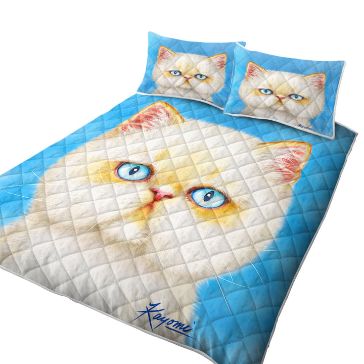 Coverlet with Cute White Ginger Serious Cat