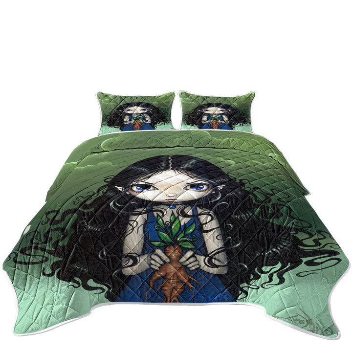 Coverlet with Dark Art Gothic Vibes Girl with Mandrake Root