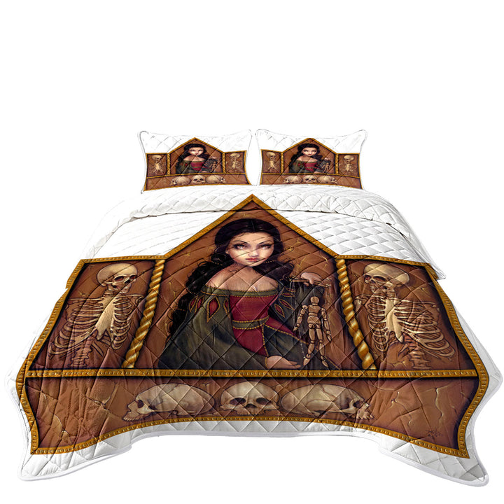 Coverlet with Dark Art Memento Mori Beautiful Maiden and Skeletons