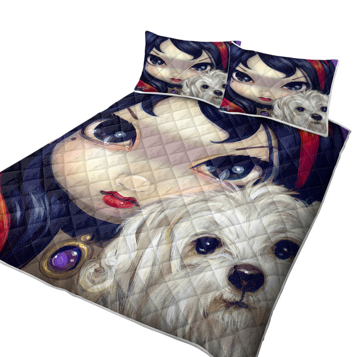 Coverlet with Faces of Faery _41 Girl with Adorable Maltese Dog