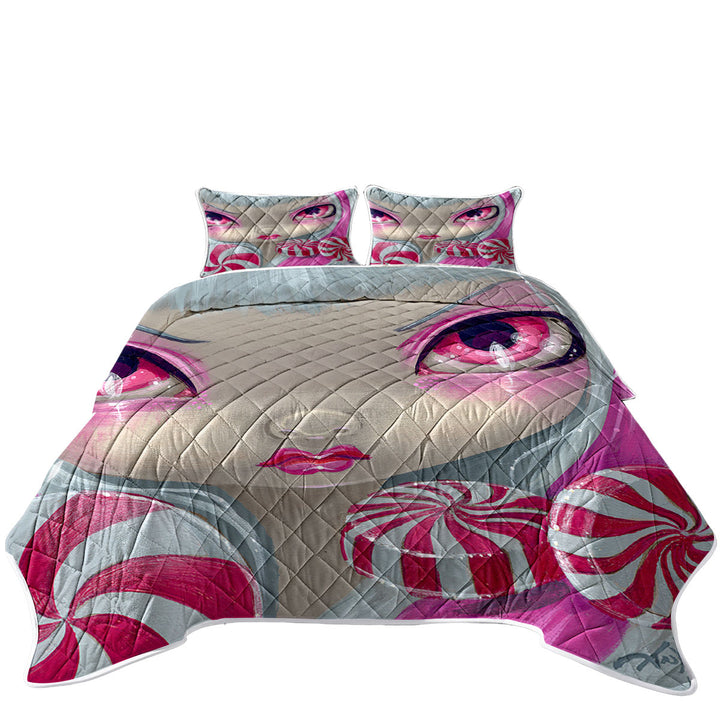 Coverlet with Faces of Faery _44 Pink Girl with Peppermint Candy