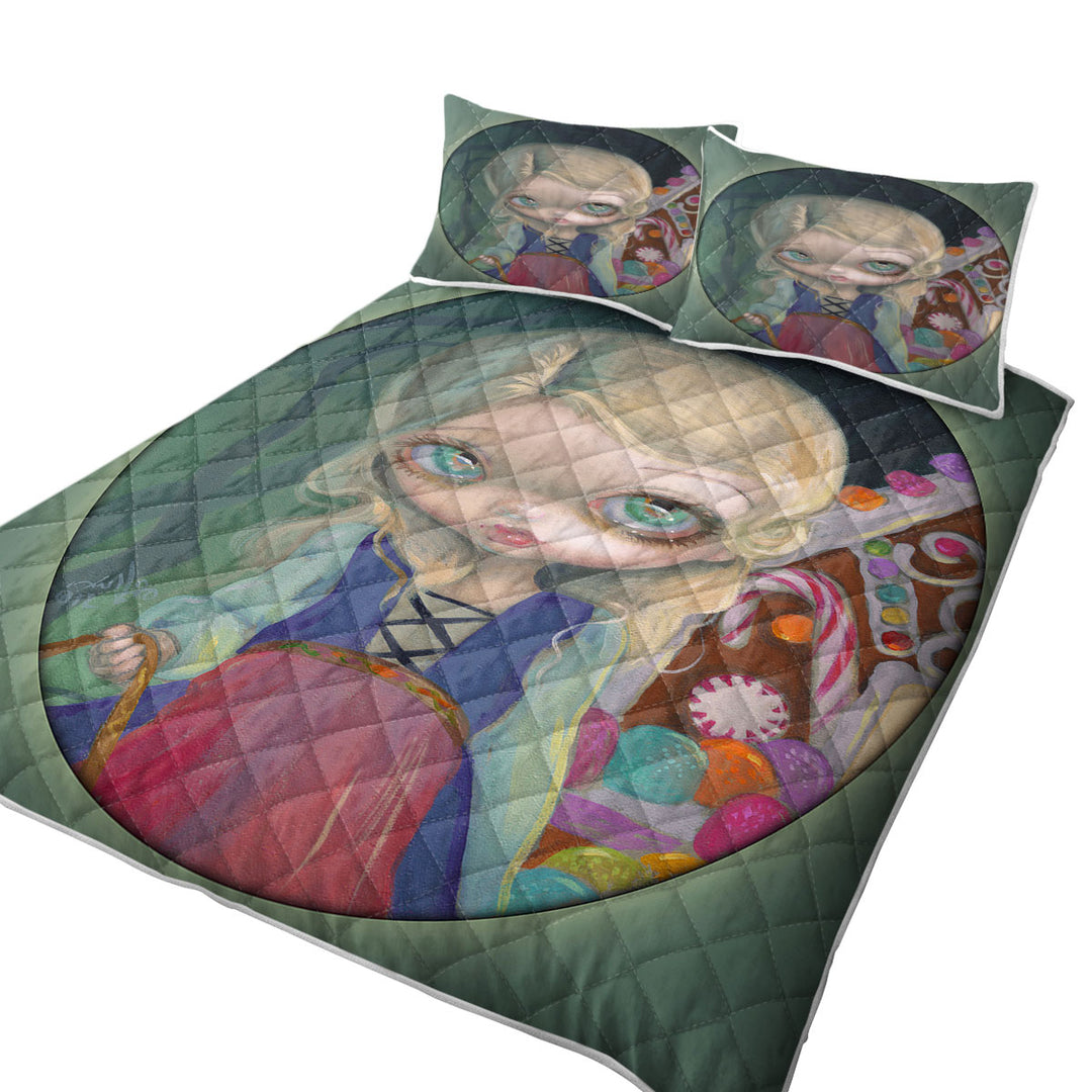 Coverlet with Fairytale Kids Art Gretel House Made of Candy