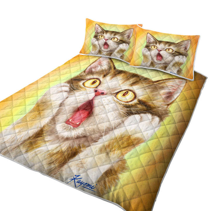 Coverlet with Funny Cat Designs Freaked Out Kitten