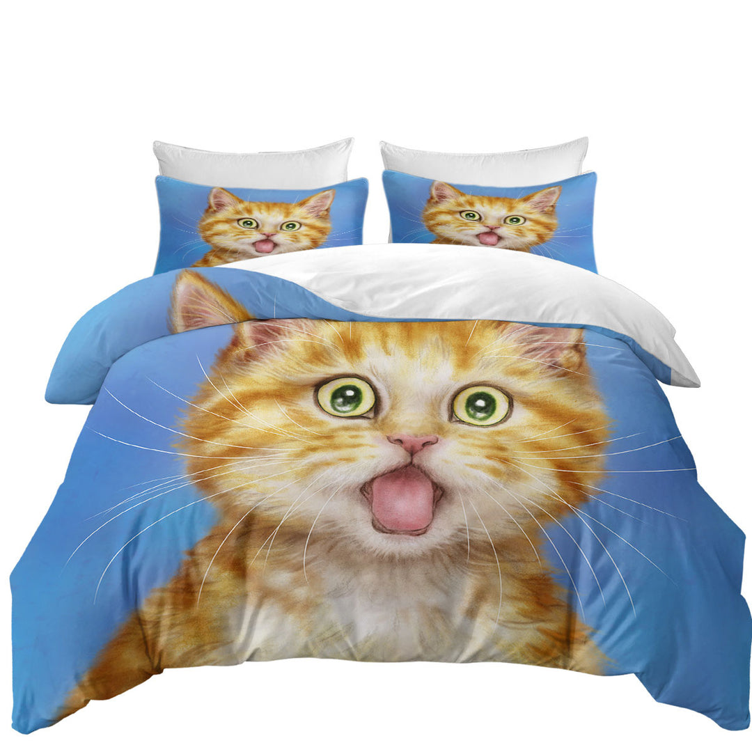 Coverlet with Funny Cat Ginger Kitten is in Shock Duvet Cover