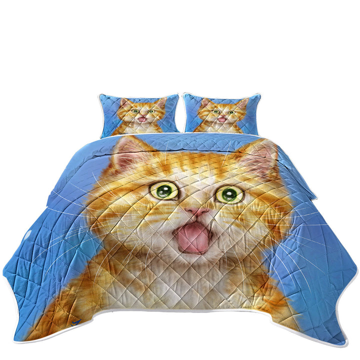 Coverlet with Funny Cat Ginger Kitten is in Shock