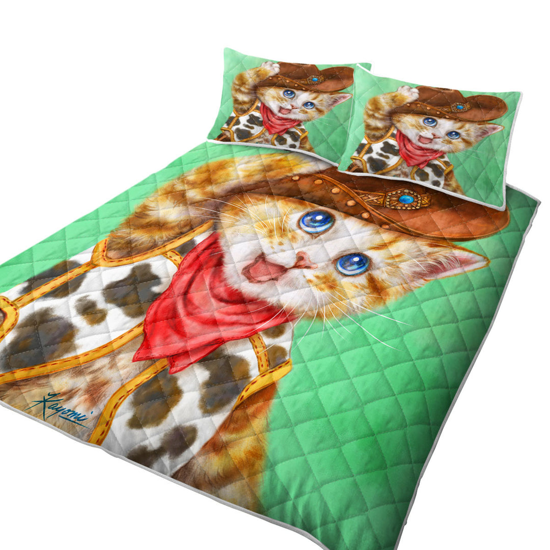 Coverlet with Funny Kittens Cute Cowboy Ginger Cat