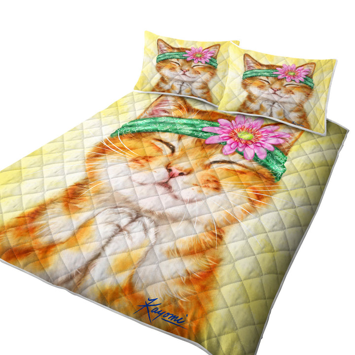 Coverlet with Funny Kittens Flower Hippie Girly Ginger Cat