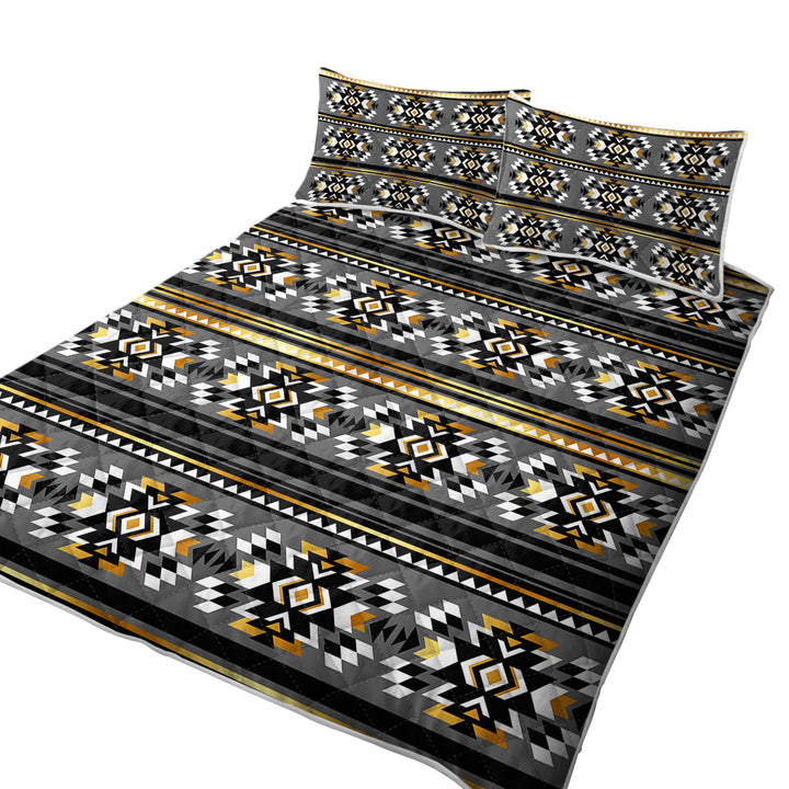 Coverlet with Golden Aztec Pattern over Grey