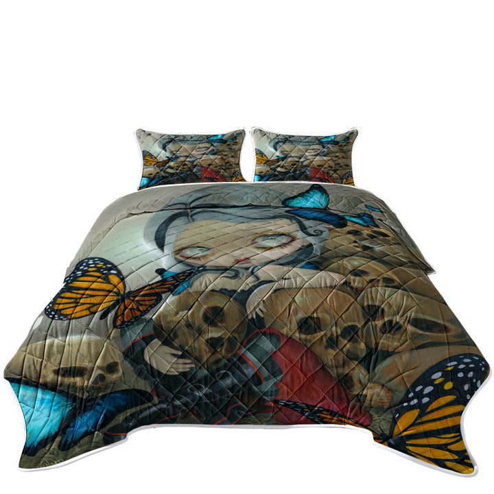 Coverlet with Goth Fairy Butterflies and Bones