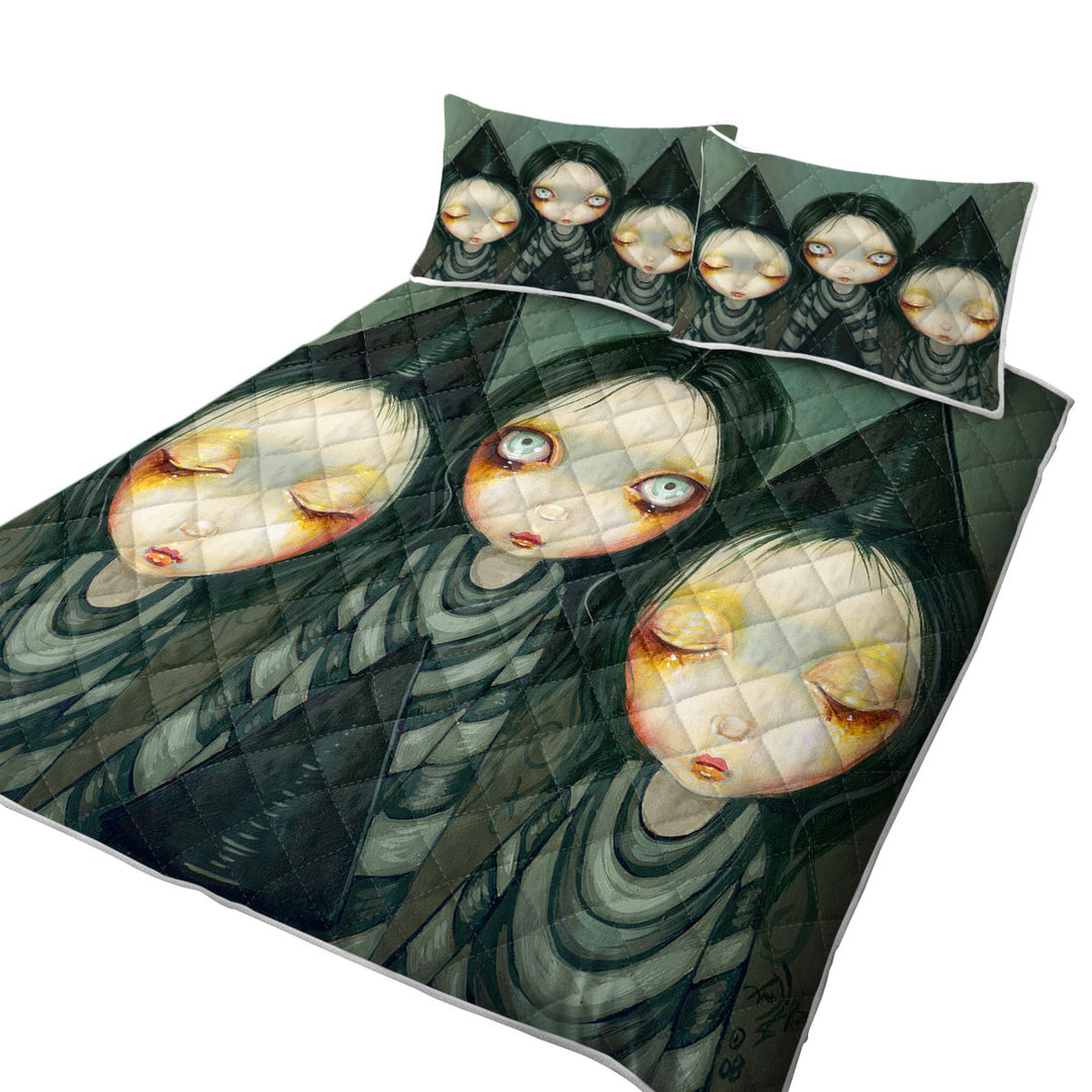 Coverlet with Gothic Painting Three Witchy Sisters Maiden Witches