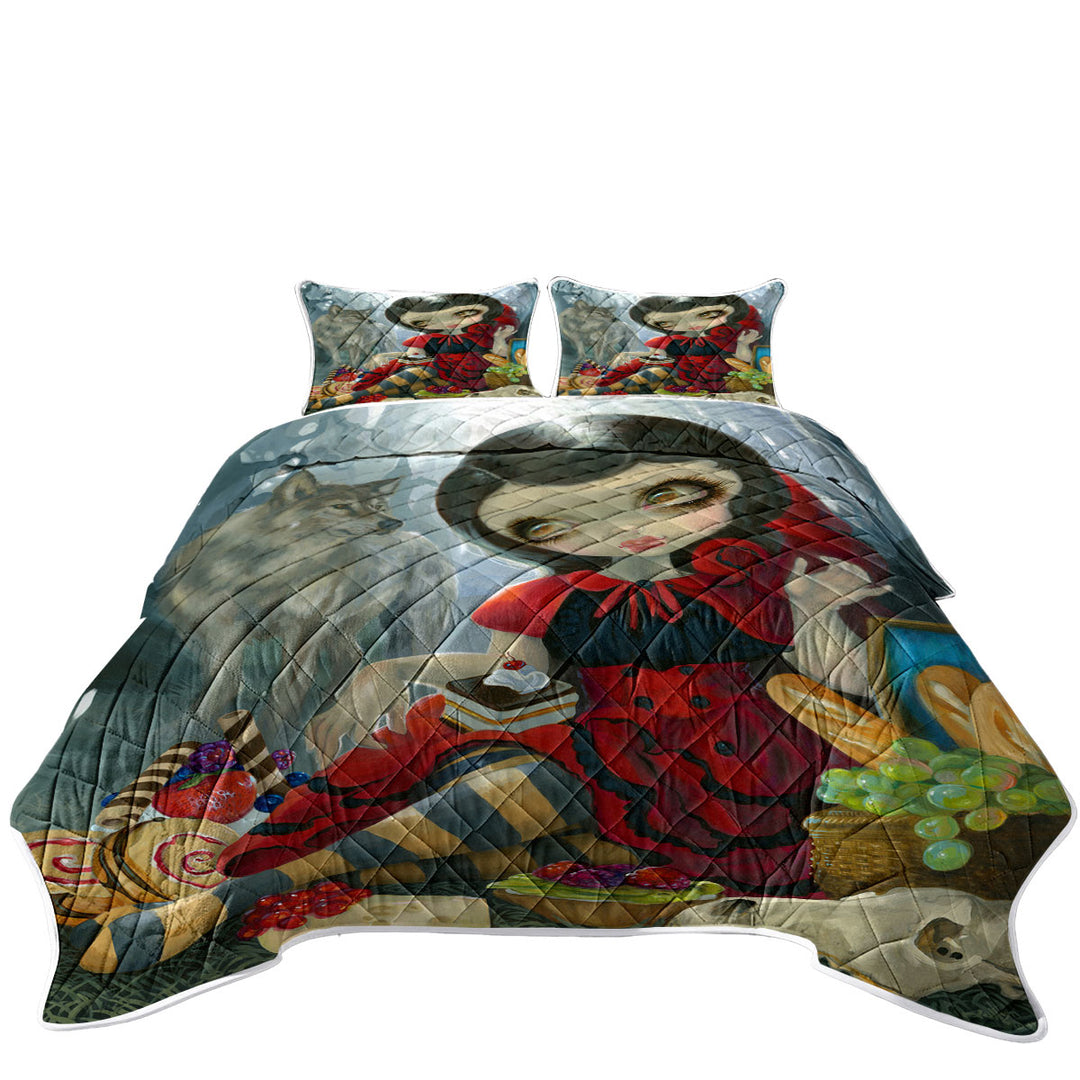 Coverlet with Gothic Style Wolf and Red Riding Hood Picnic