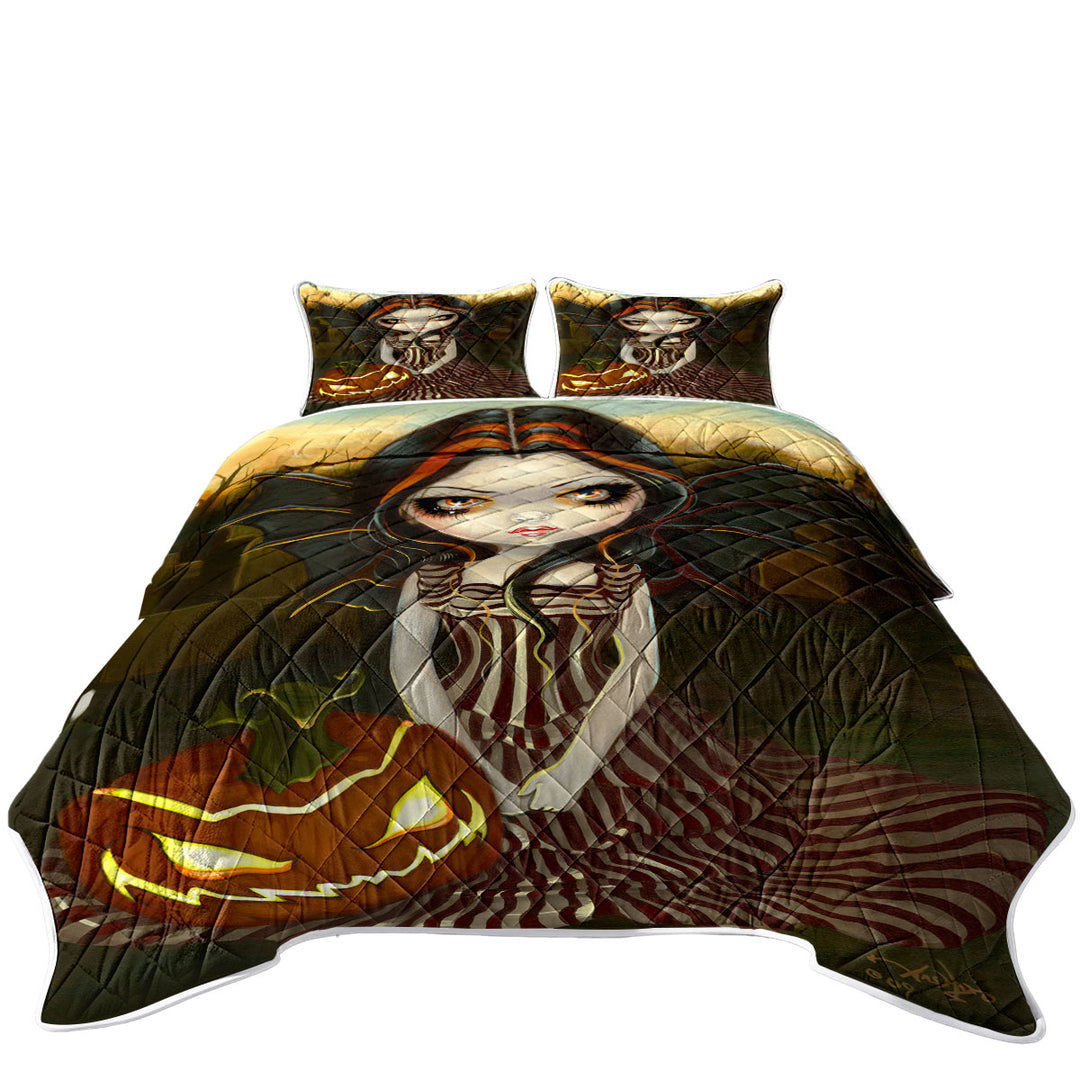 Coverlet with Halloween Twilight Scary Pumpkin Winged Beauty Girl
