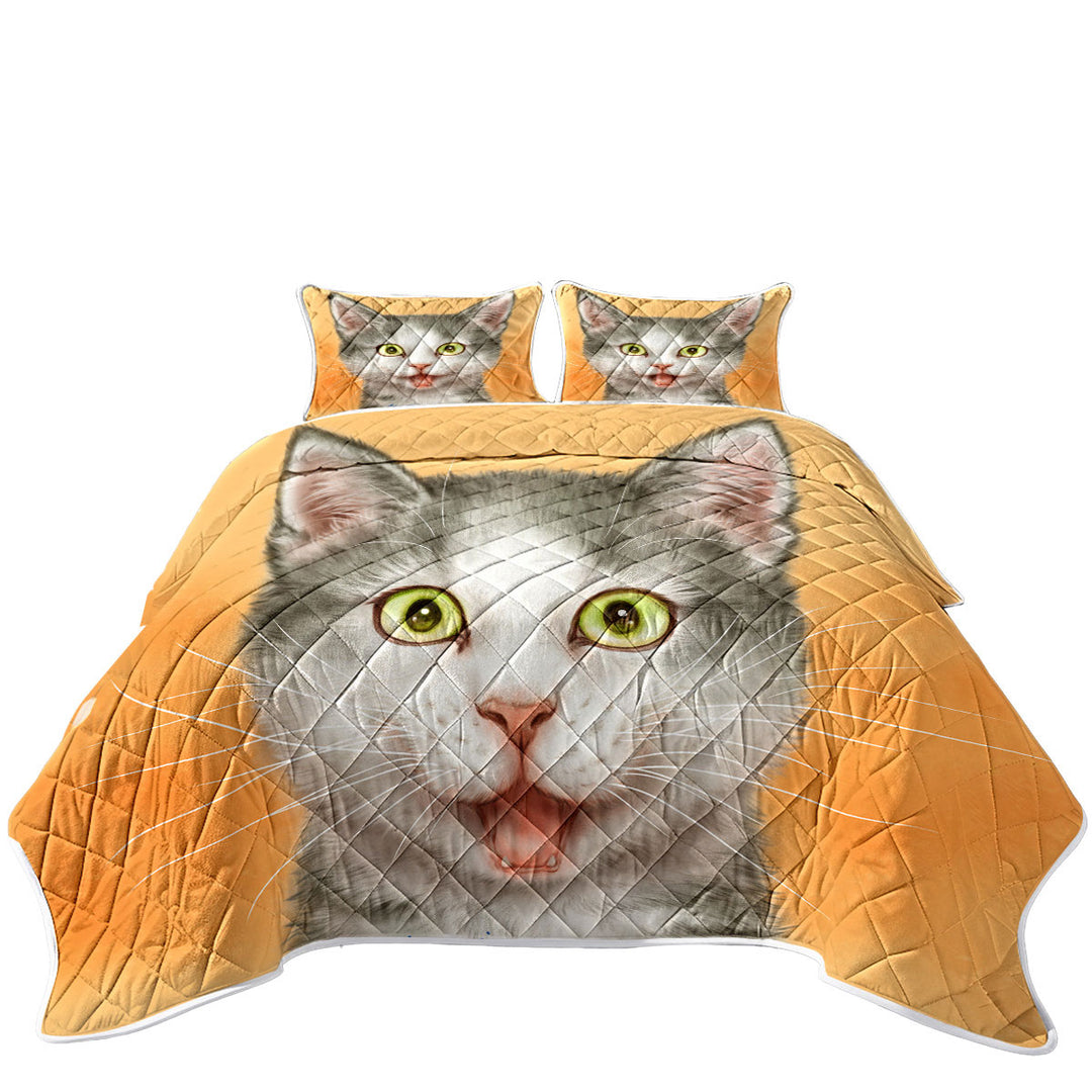 Coverlet with Happy and Joyful Grey Kitten over Orange