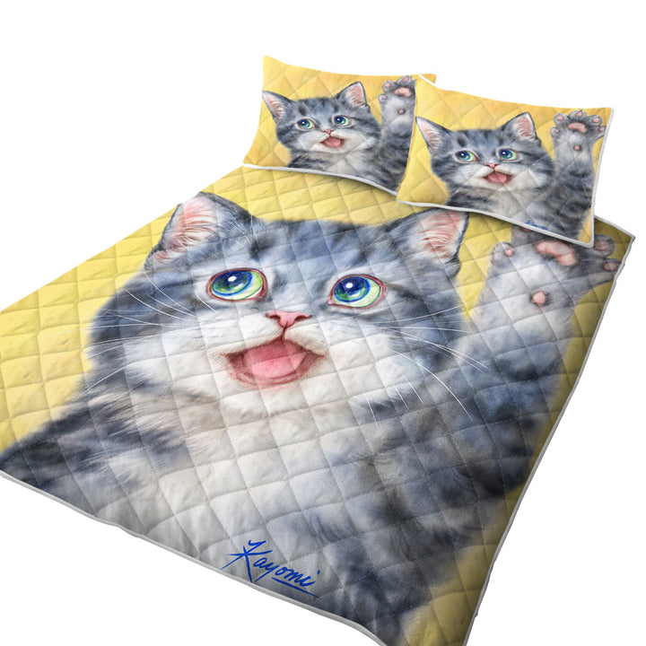 Coverlet with Hi Happy Cute Grey Kitty Cat