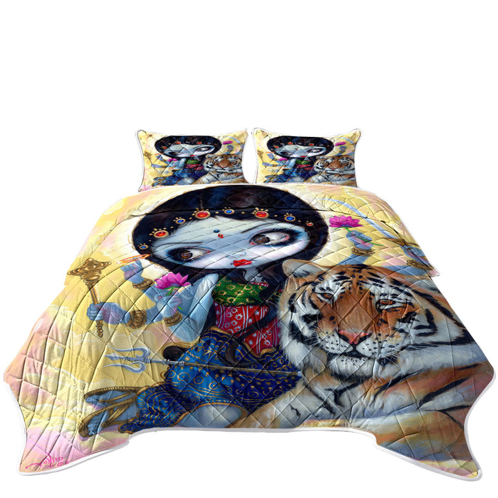 Coverlet with Hindu Goddess Maiden Durga and the Tiger