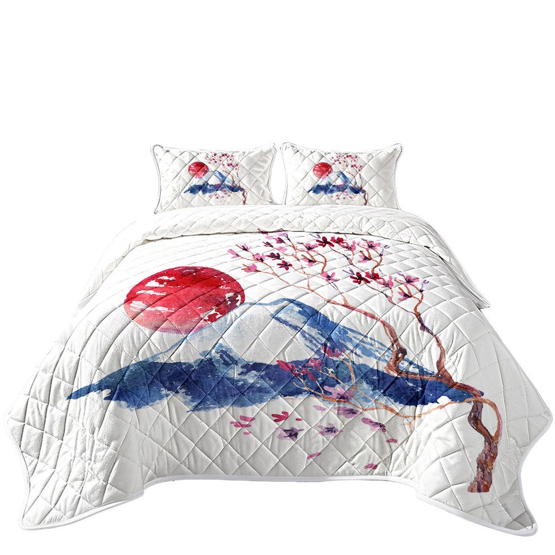 Coverlet with Japanese Art Mountain and Cherry Blossom