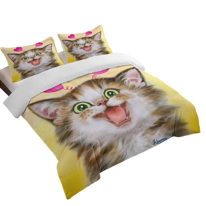 Coverlet with Joyful Kitten Heart Ear Headband for Children