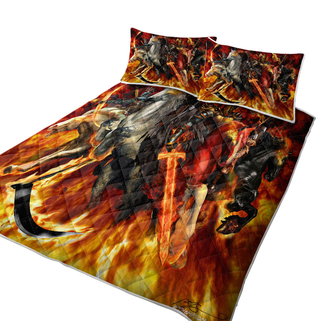 Coverlet with Knights on Fire the Four Horsemen