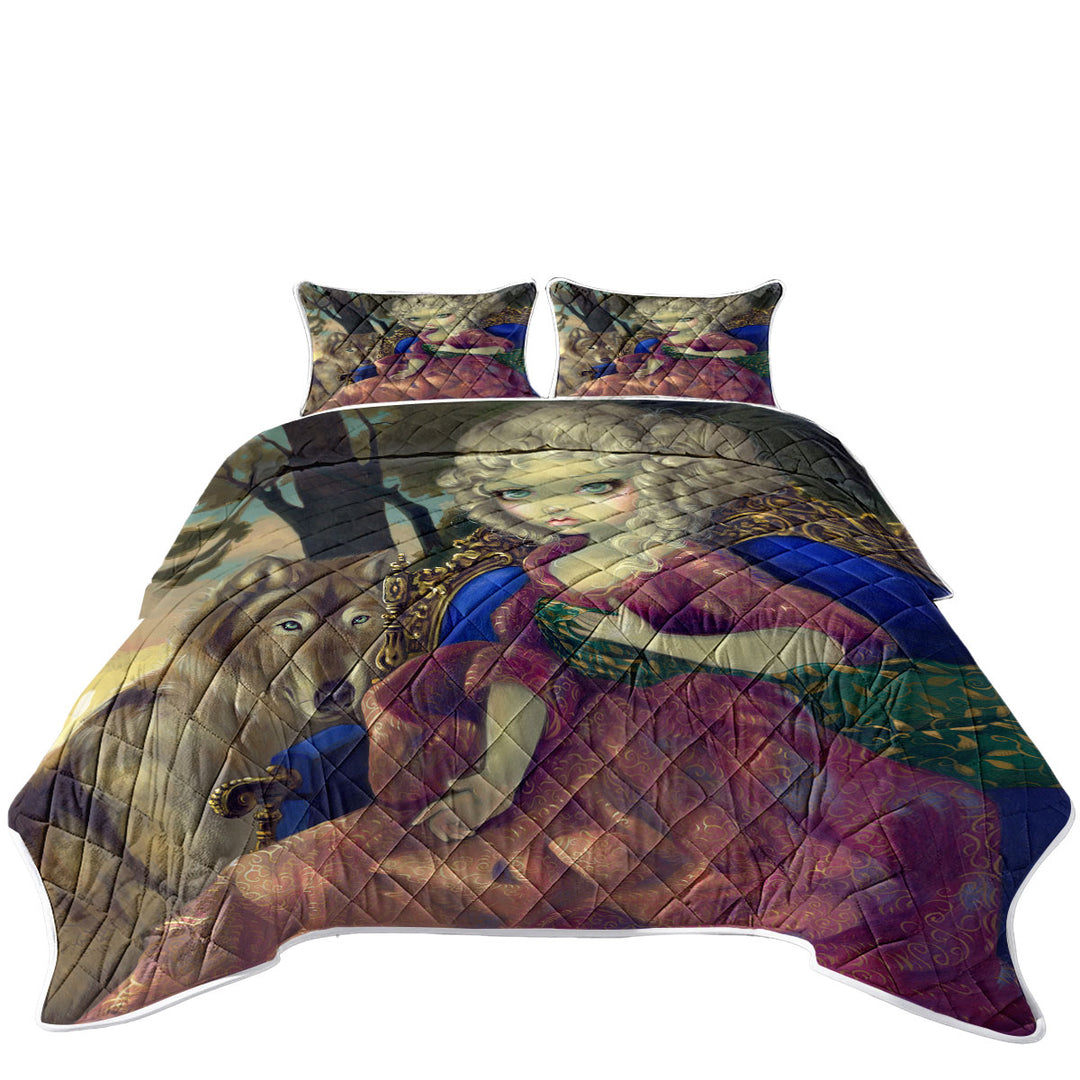 Coverlet with Loup Garou Fine Art the Dawn Wolf and Beautiful Girl