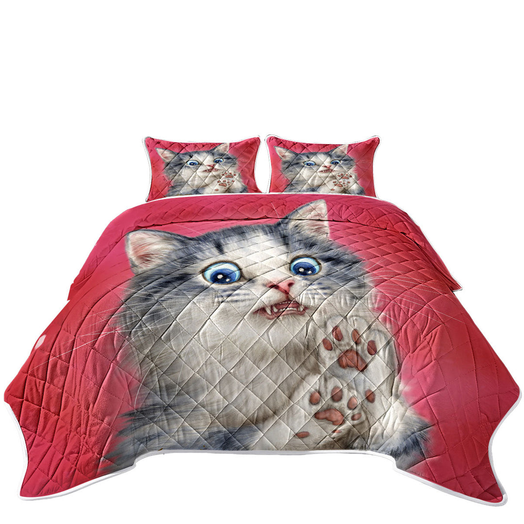 Coverlet with Lovely Baby Blue Eyes Scared Cat