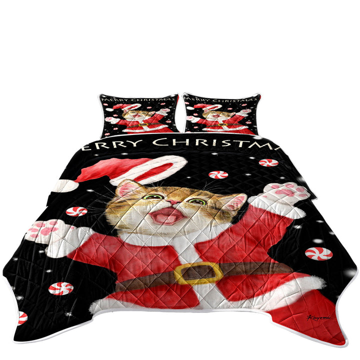 Coverlet with Merry Christmas Cats and Kittens Candy Snow