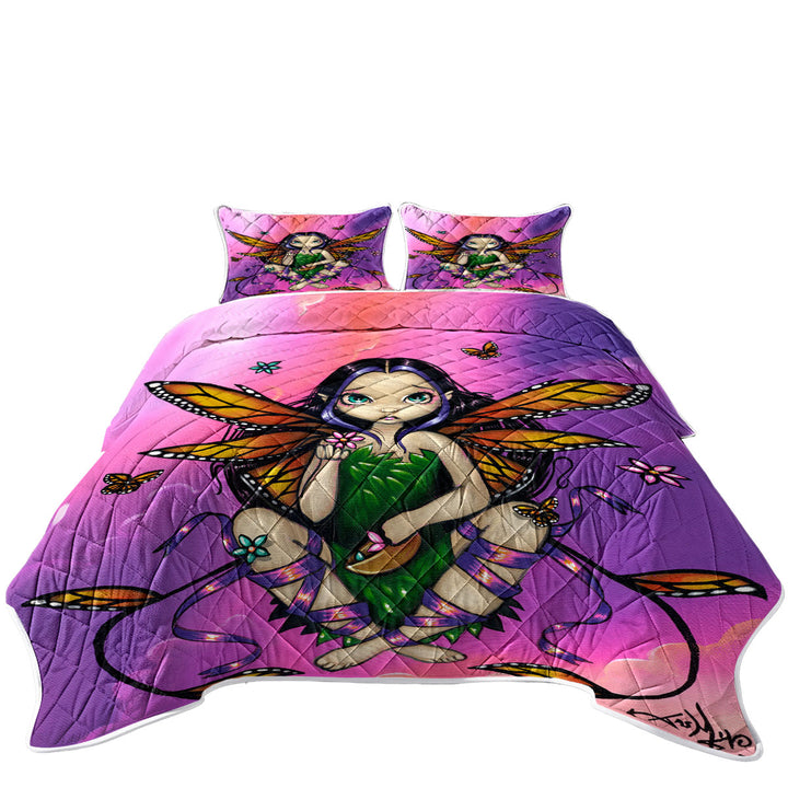 Coverlet with Monarch Butterfly Fairy at Sunset