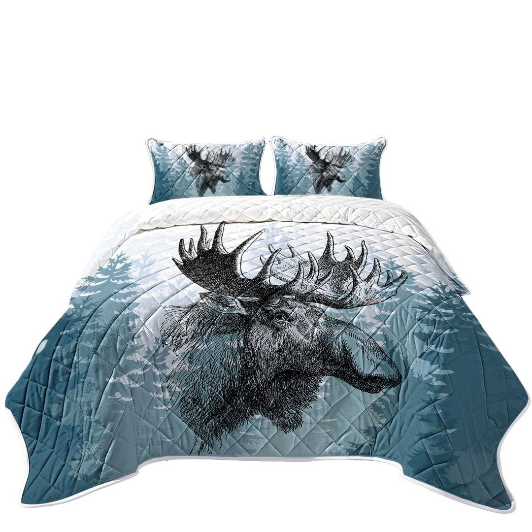 Coverlet with Moose Drawing