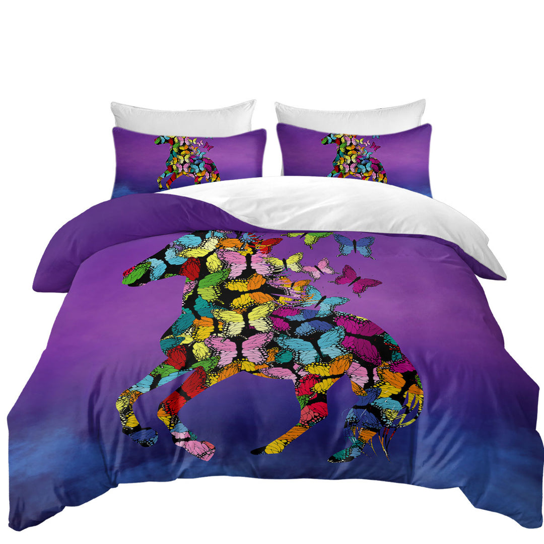 Coverlet with Multi Colored Butterflies Horse