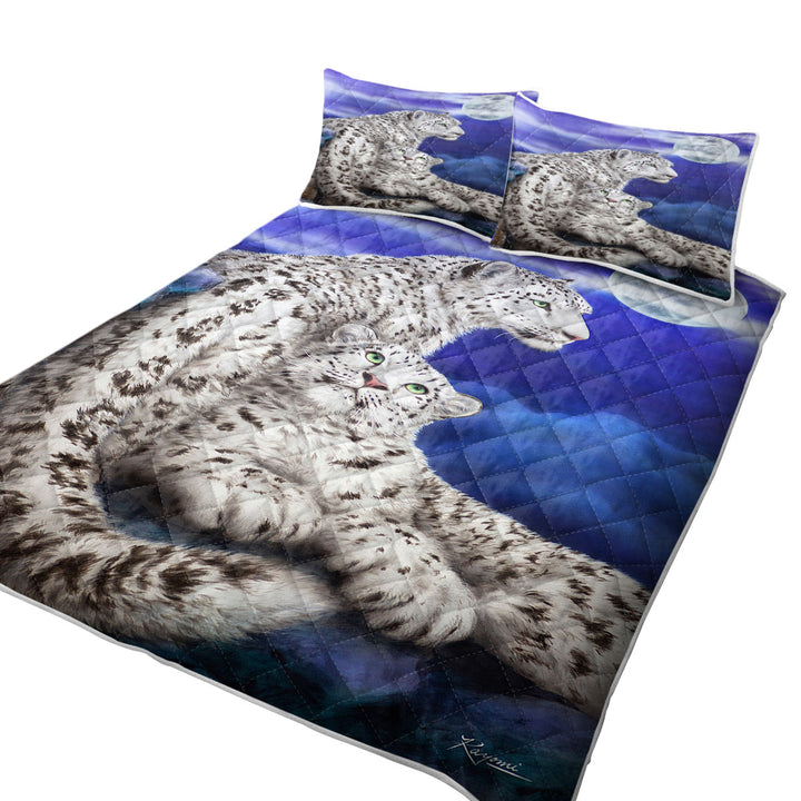 Coverlet with Nocturne Two White Leopards Under the Moon