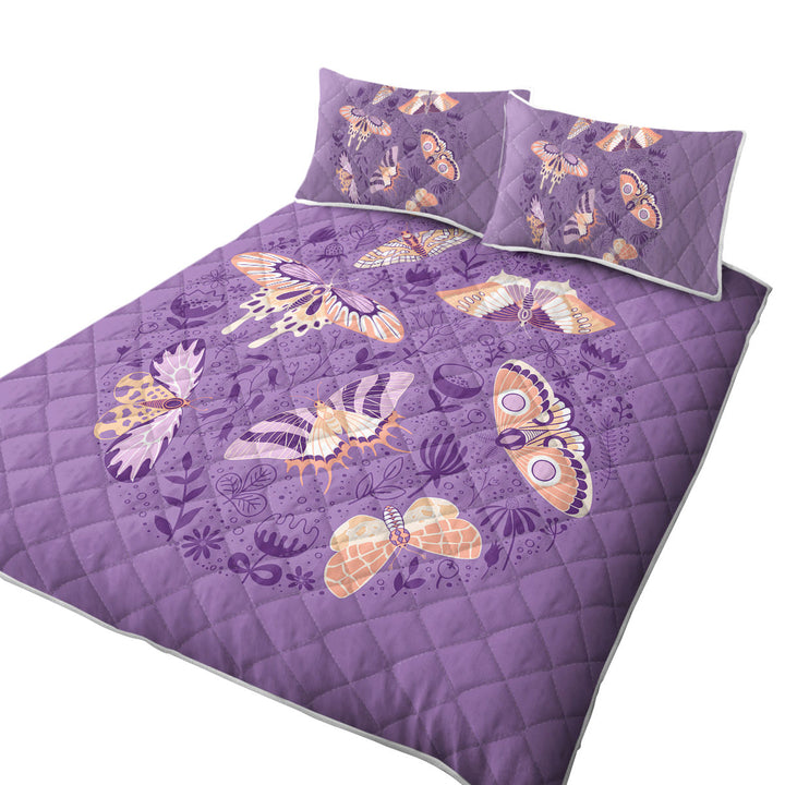 Coverlet with Peach Butterflies over Floral Purple