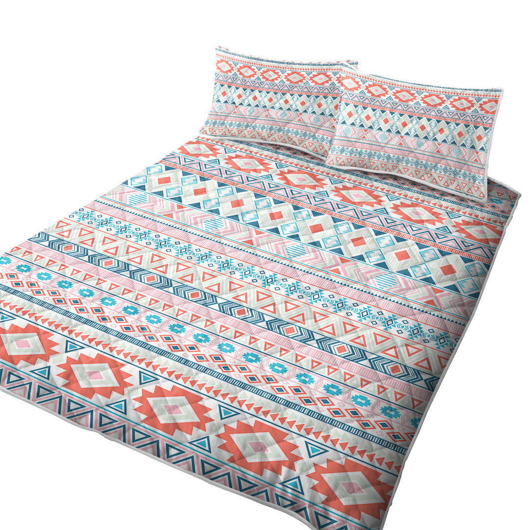 Coverlet with Peach Hues Aztec Stripes