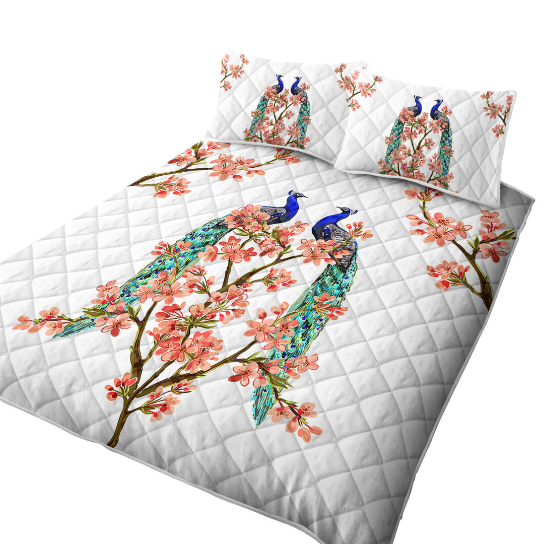 Coverlet with Peacocks and Pink Flowers